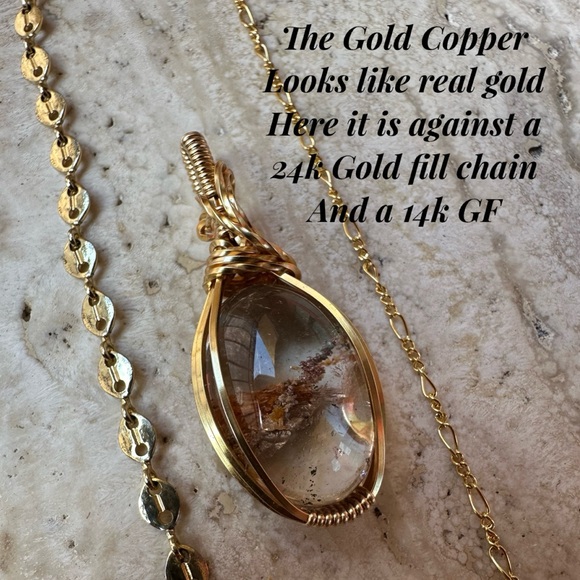 Tarnish Resistant Gold Grounding Copper Moss Agate Necklace Pendant - Picture 2 of 9